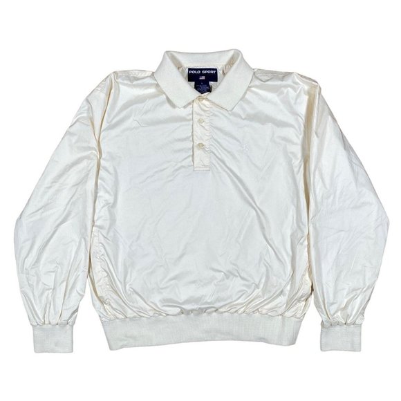 Vintage Polo Sport Ralph Lauren Men's L White‎ Cream Lined Pullover Windbreaker - Picture 1 of 9